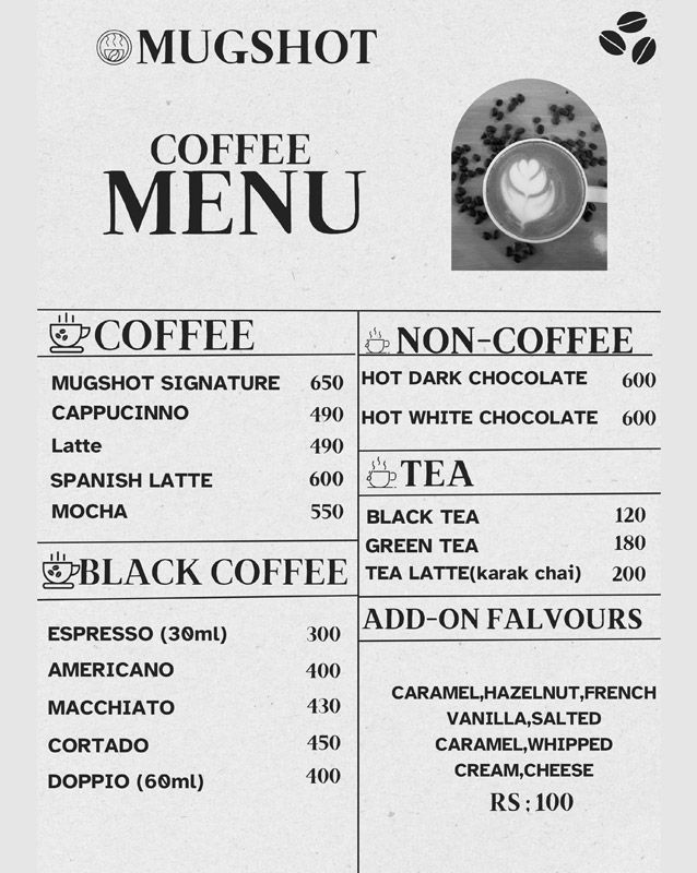 Café Mugshot menu
