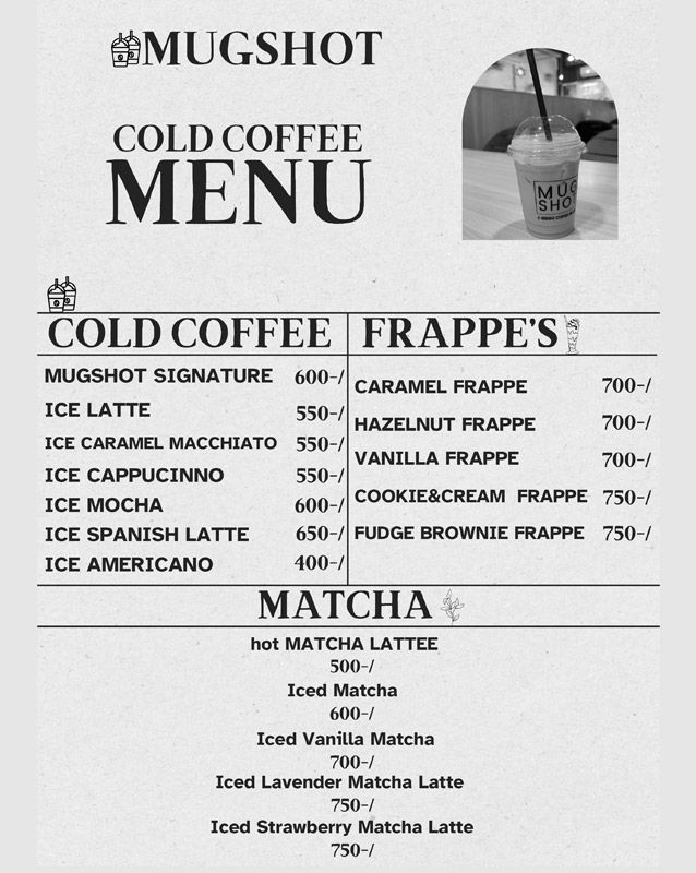 Café Mugshot menu