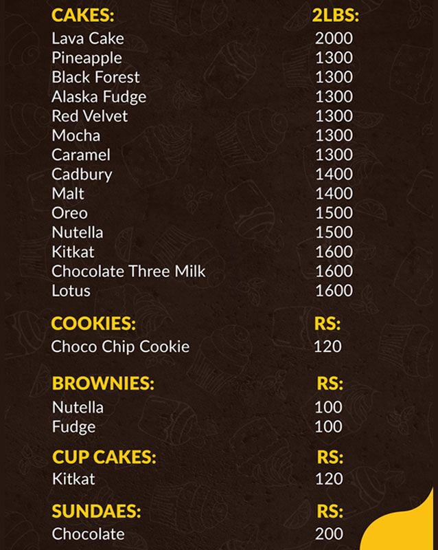 Cakelate menu