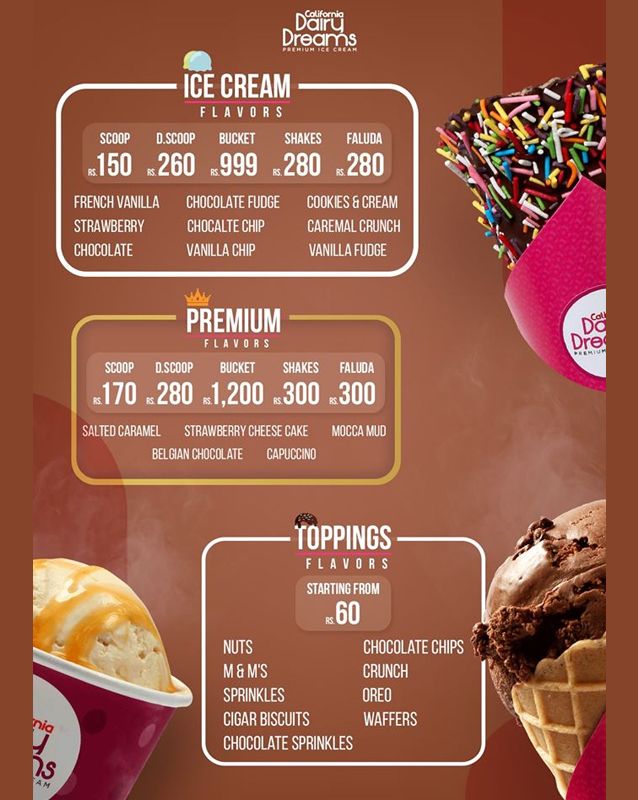 California Dairy Dreams menu
