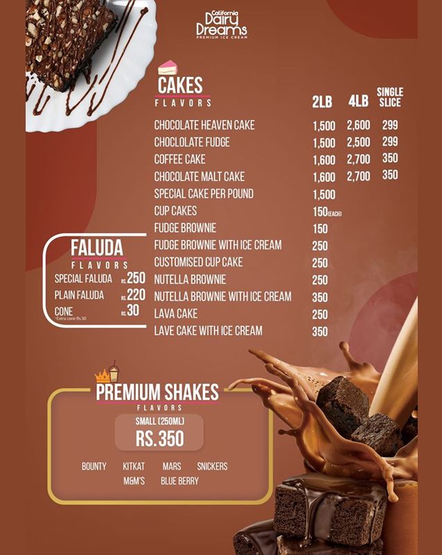 California Dairy Dreams menu