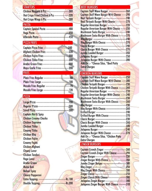 Captain Flavor menu
