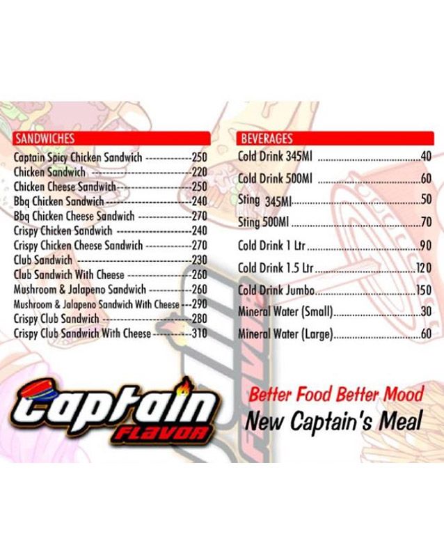 Captain Flavor menu