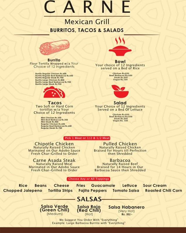 Carne Mexican Grill menu