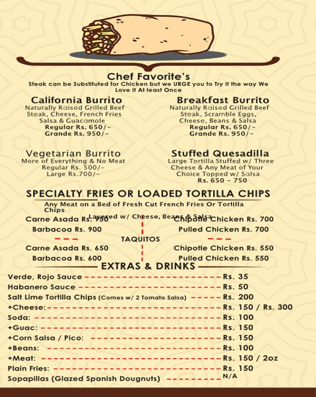 Carne Mexican Grill menu