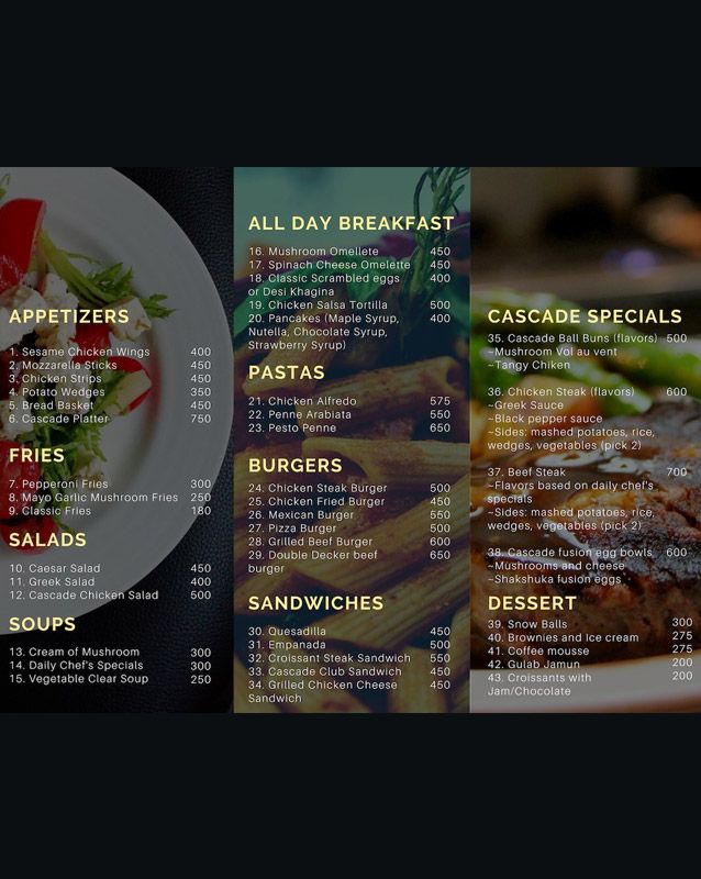 Cascade Cafe & Bistro menu