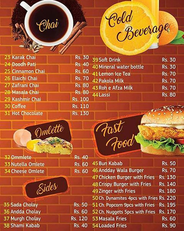 Chachu Chai menu