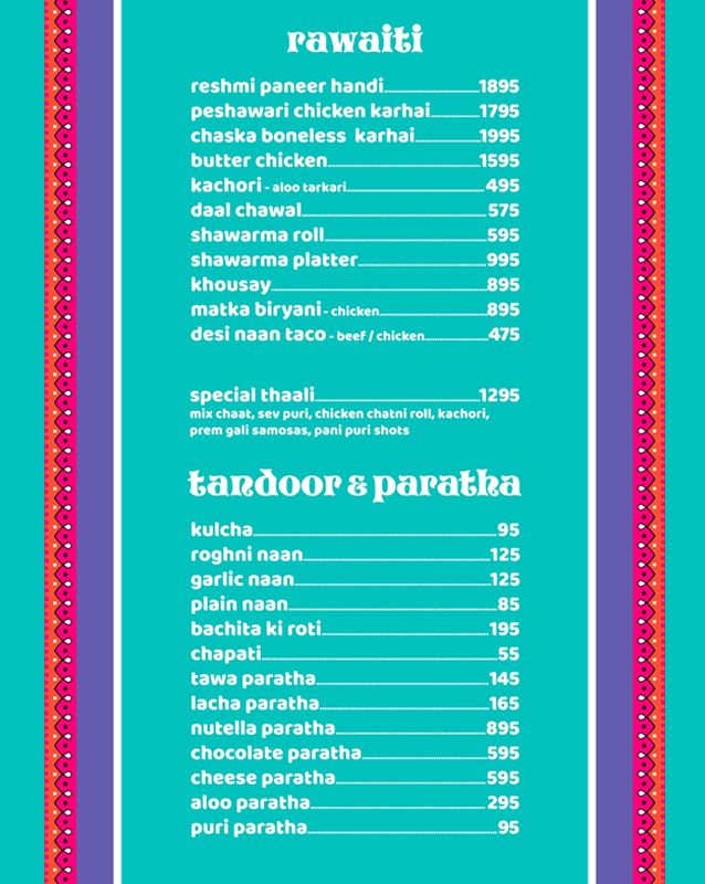 Chai Chatt menu