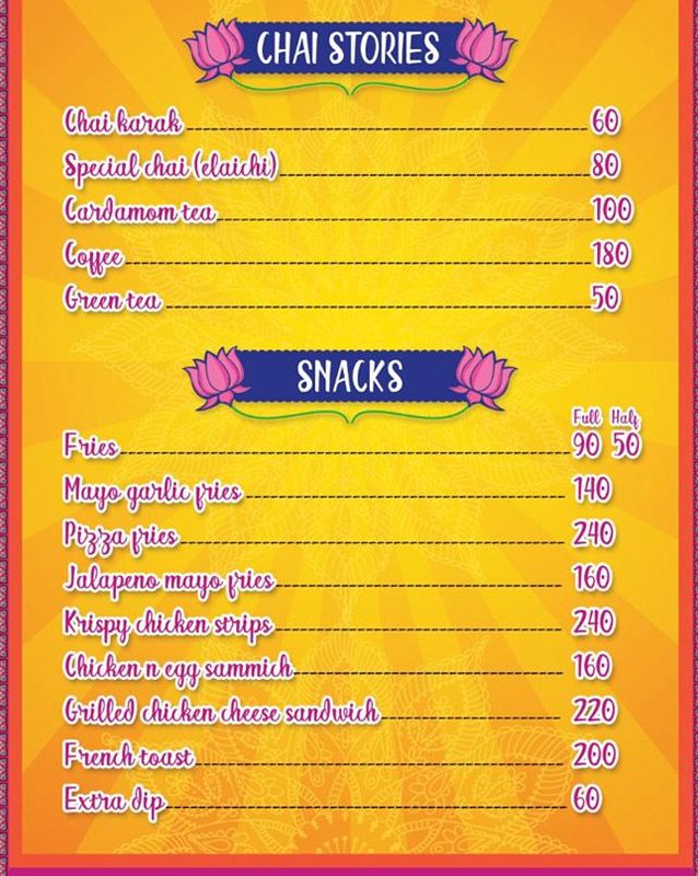 Chai Stories menu
