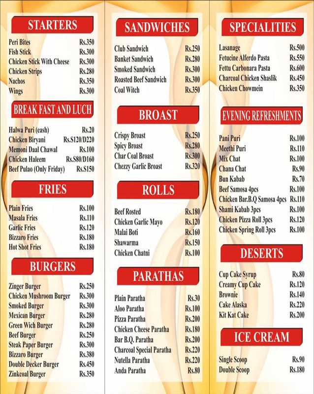 Charcoal Tea N Fast Food menu