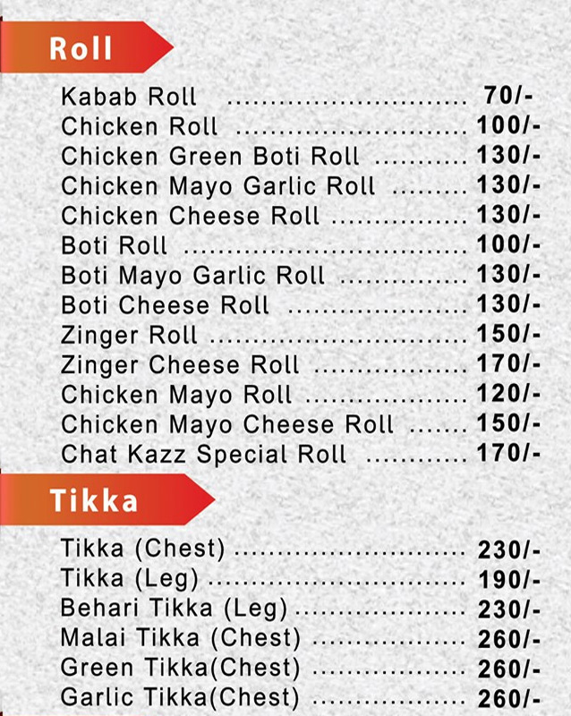 Chatkazz Foods menu