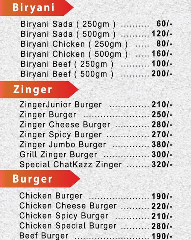 Chatkazz Foods menu