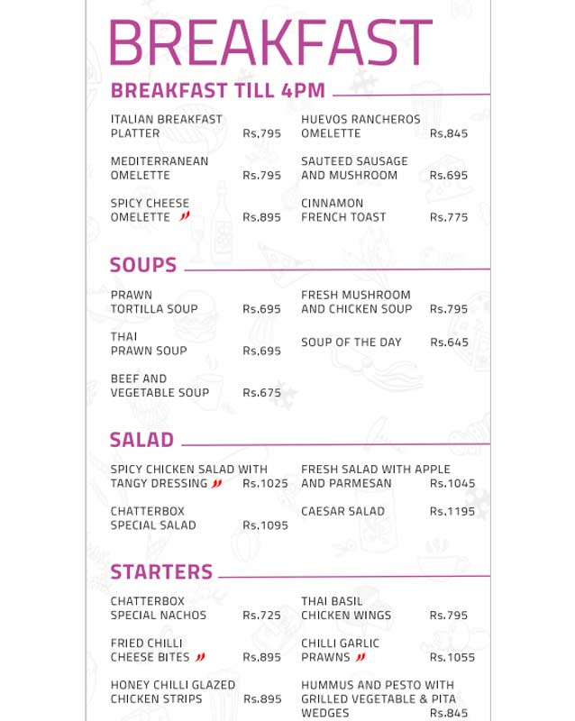 Chatterbox Cafe menu
