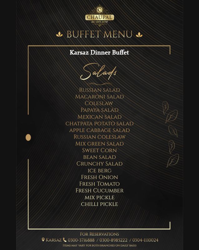 Chaupal Desi Exotic Buffet menu