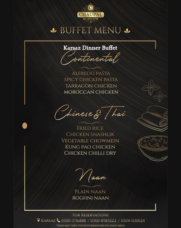 Chaupal Desi Exotic Buffet menu