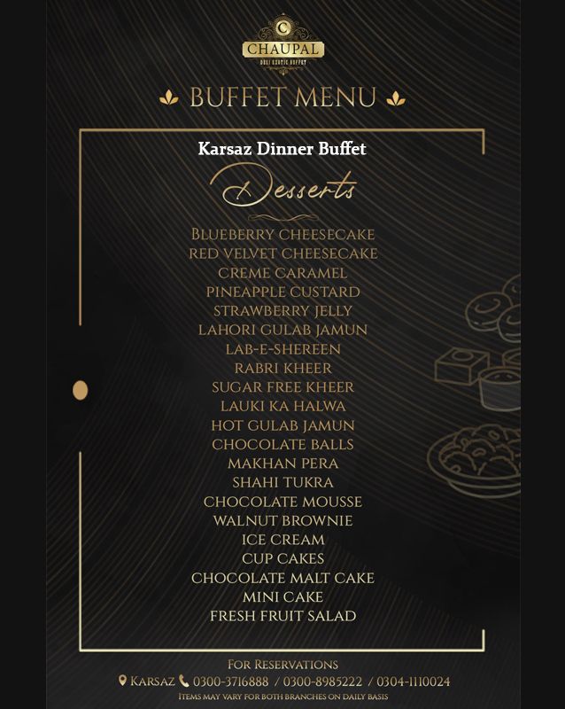 Chaupal Desi Exotic Buffet menu