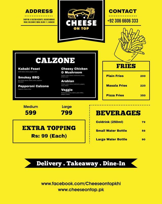 Cheese On Top menu