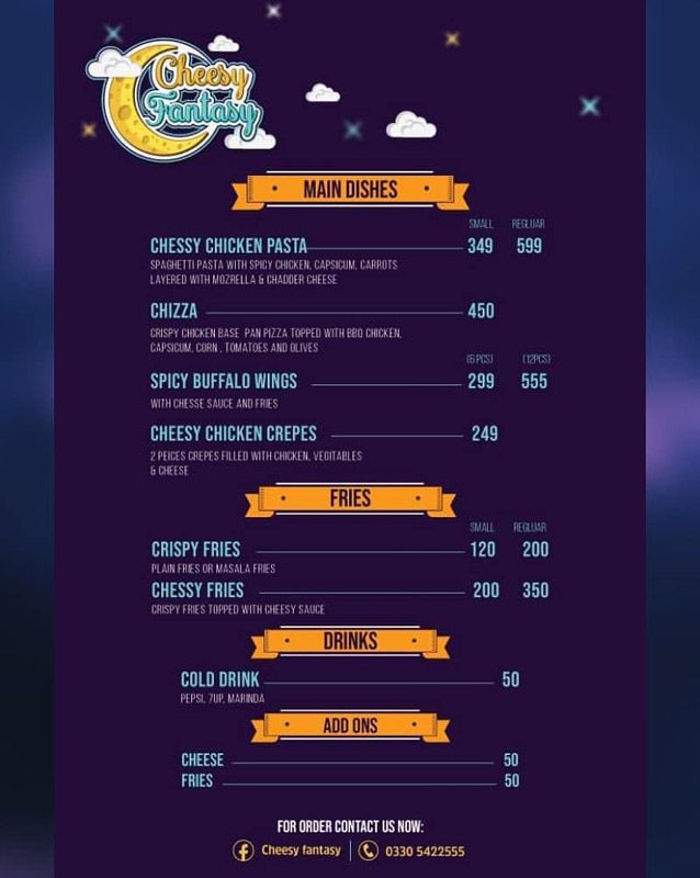 Cheesy Fantasy menu