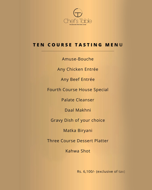 Chef's Table Pakistan menu