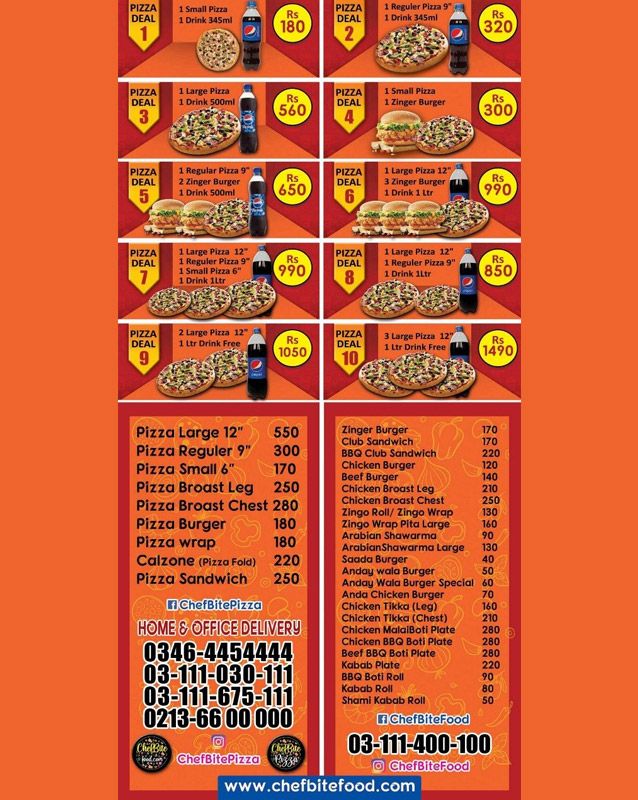 ChefBite Pizza menu