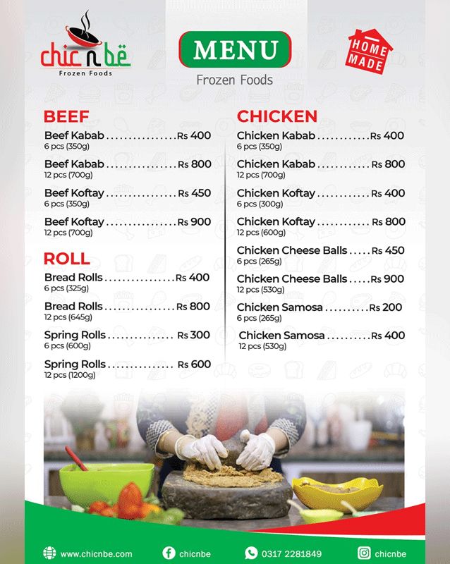 Chic N Be menu