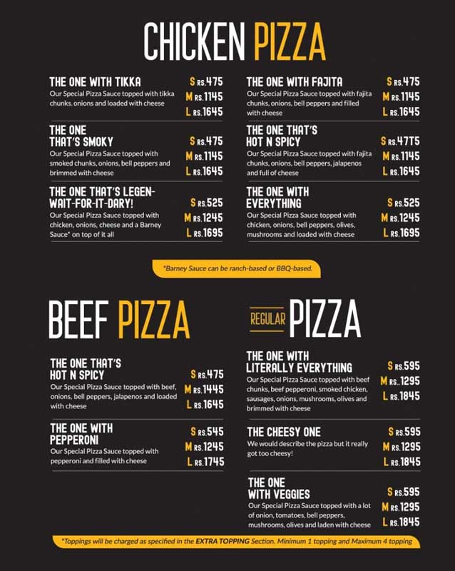 Chicago Pizza menu