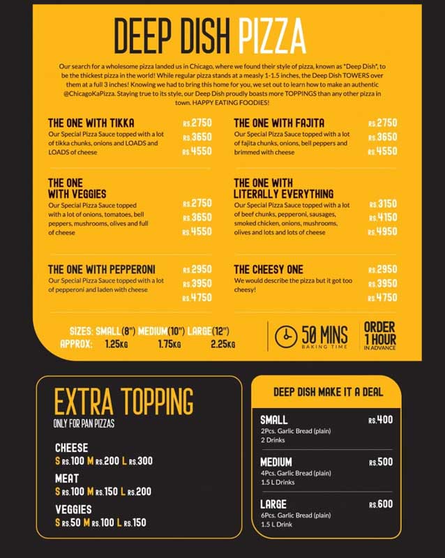 Chicago Pizza menu