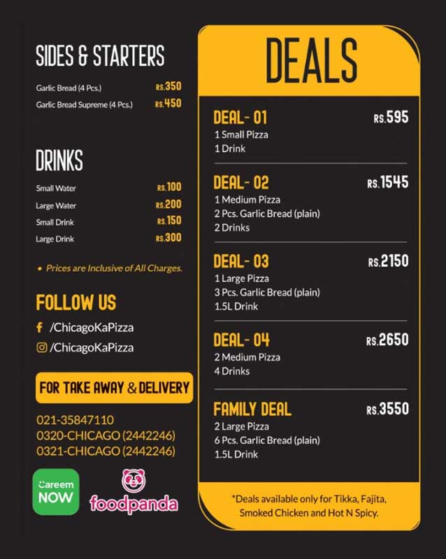 Chicago Pizza menu