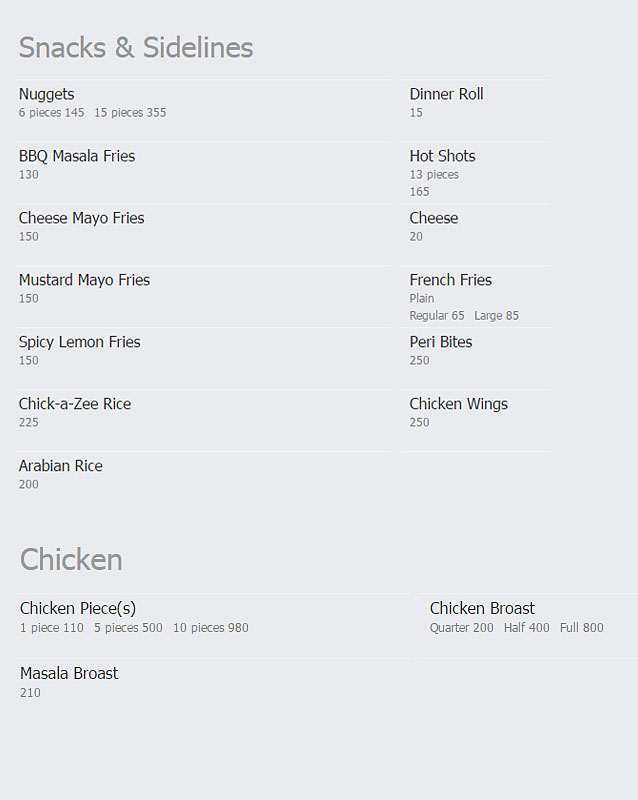 Chick-a-Zee menu