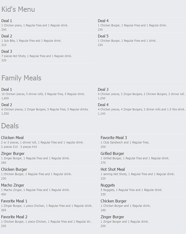 Chick-a-Zee menu