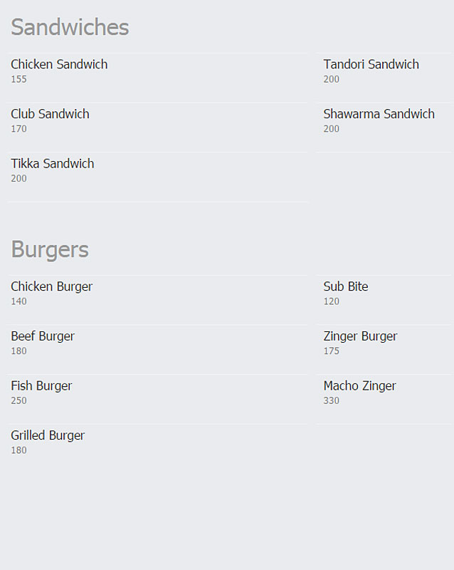 Chick-a-Zee menu