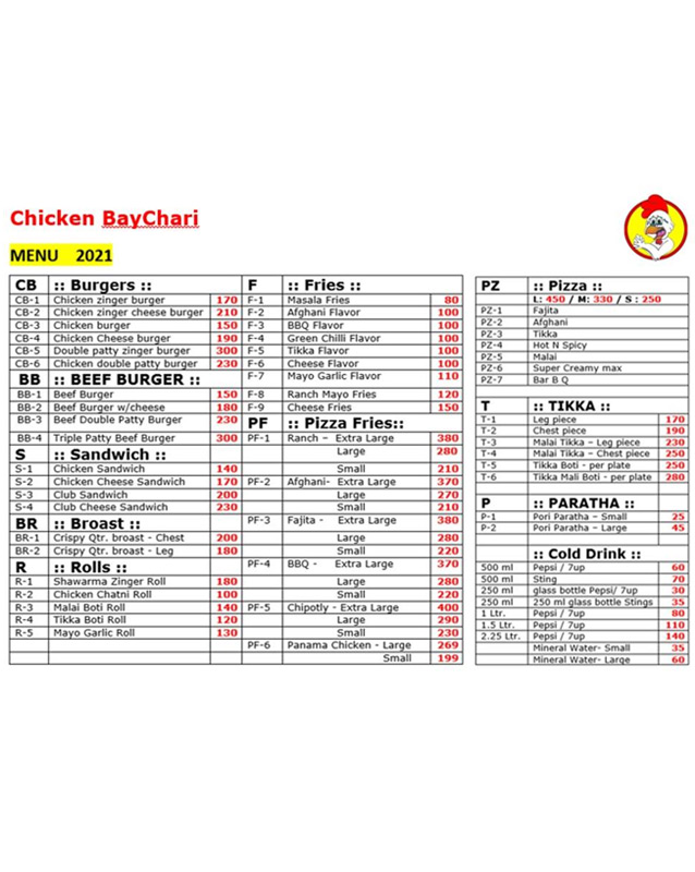 Chicken BayChari menu