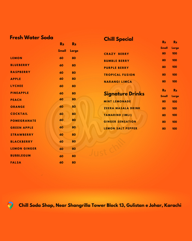 Chill Soda Shop menu