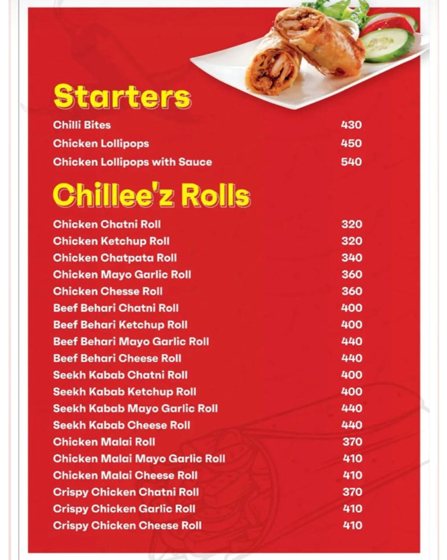 Chillee'z menu