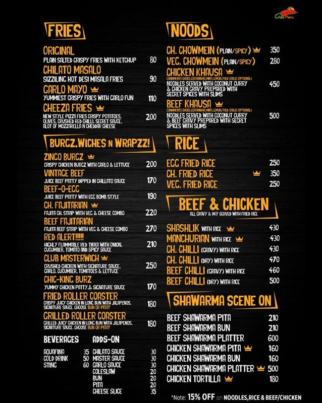 Chilli Chilato menu