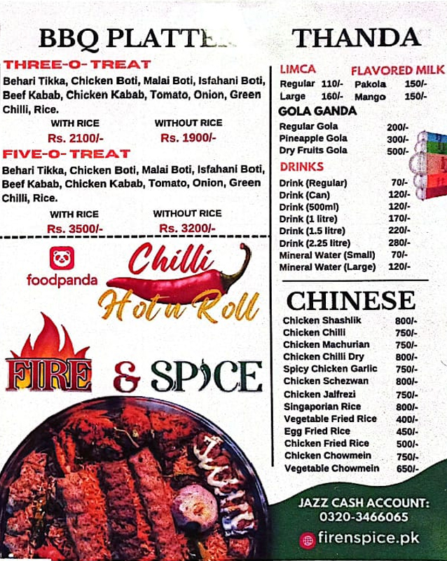 Chilli Hot n Roll menu