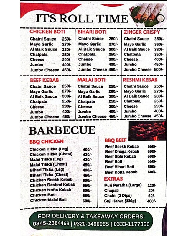 Chilli Hot n Roll menu
