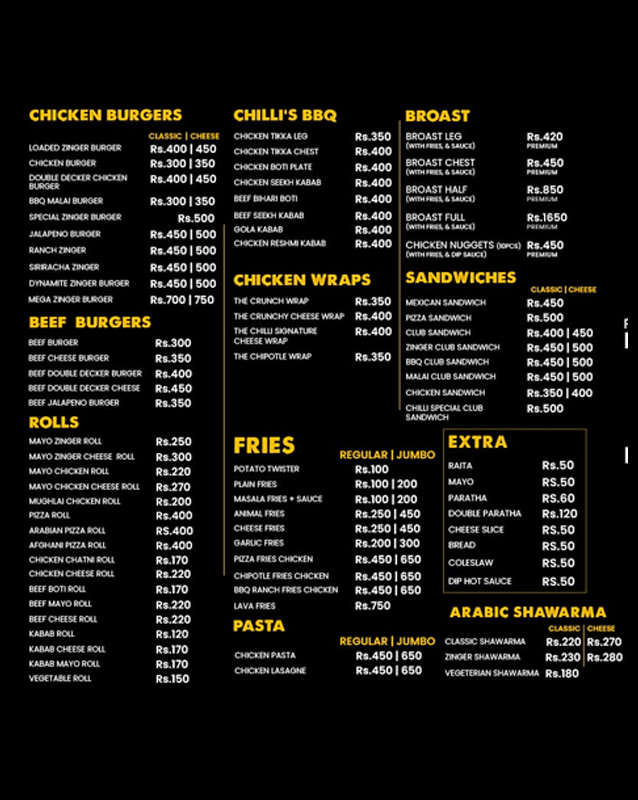 Chilli Try Fry menu