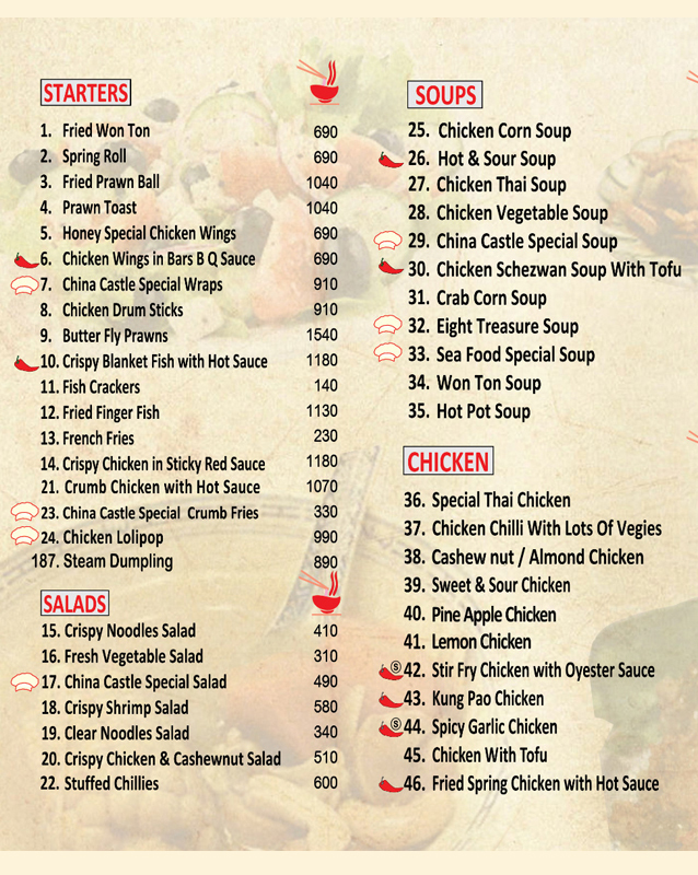 China Castle menu