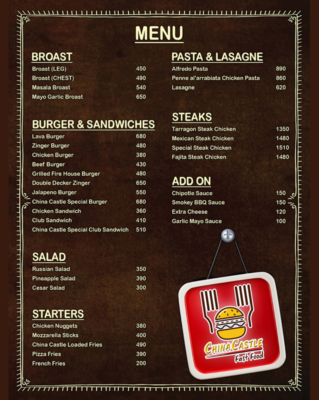 China Castle menu