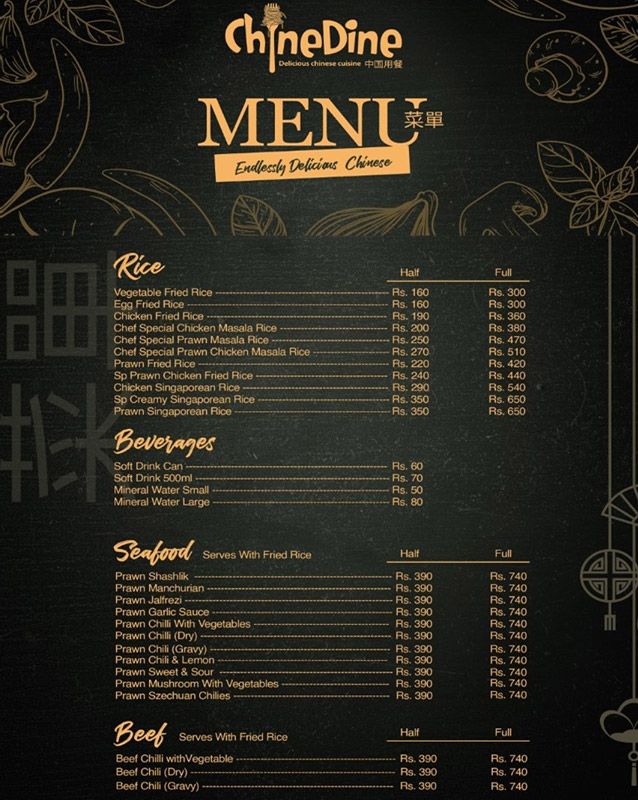 Chine Dine menu