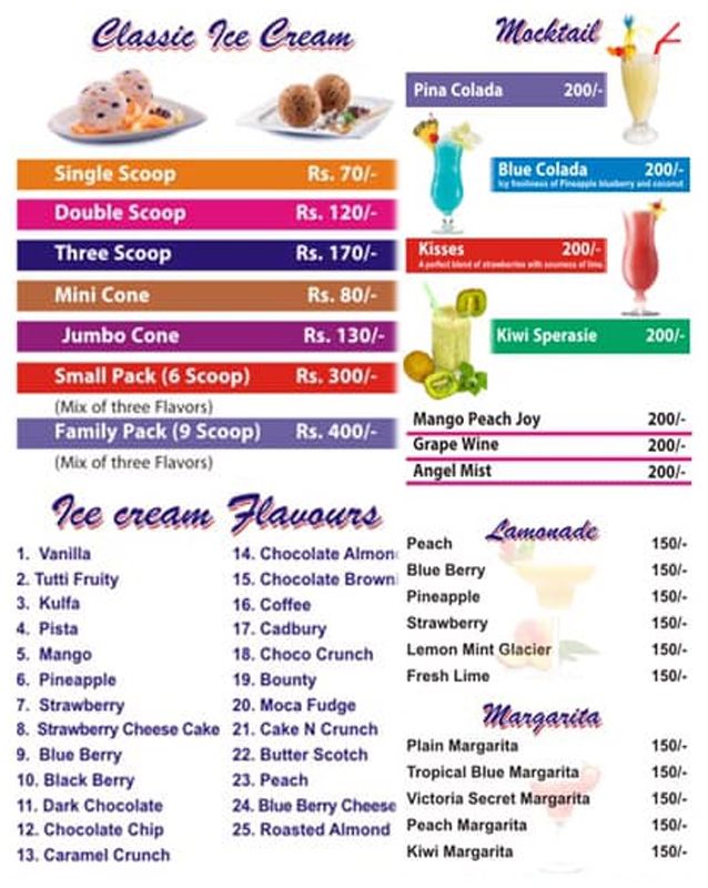 Chocoberry Icecream and Shakes menu