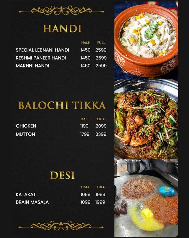 Choolaah Restaurant BBQ menu