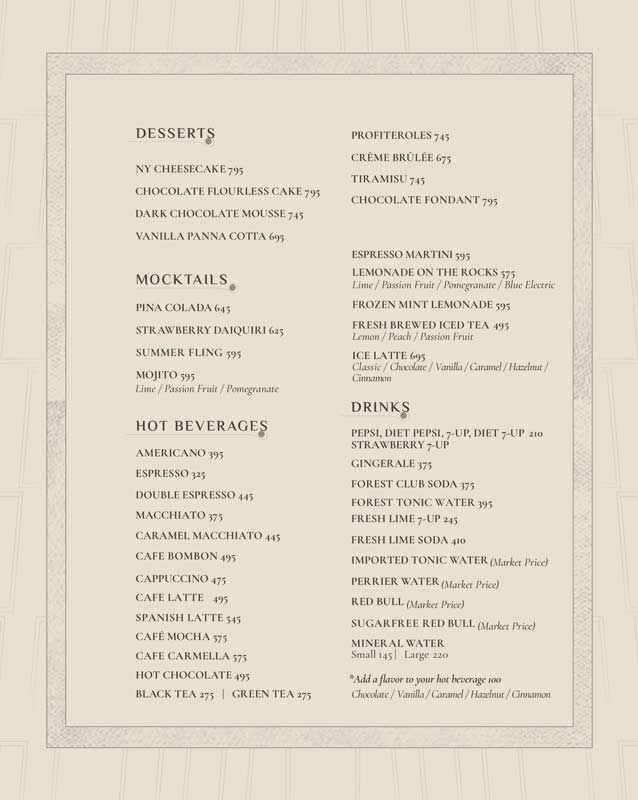 Chop Prime Steakhouse menu