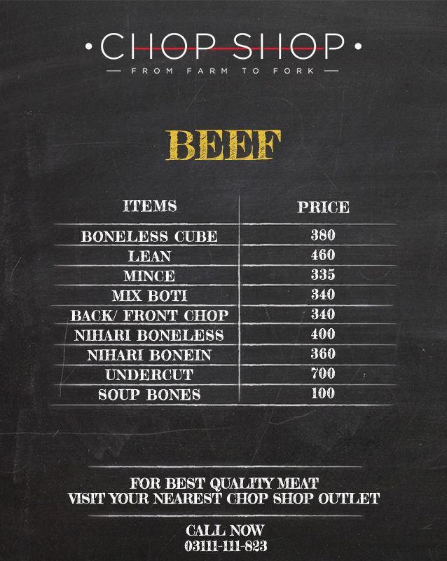 Chop Shop menu