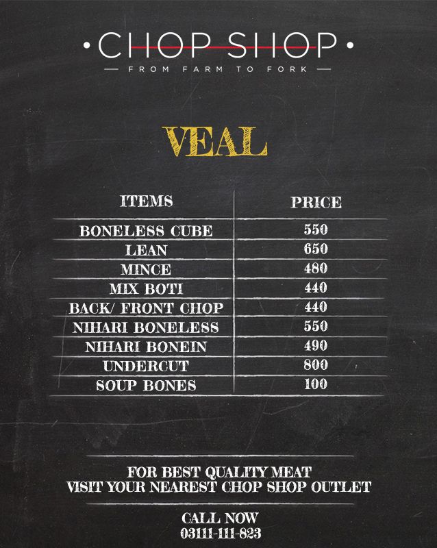 Chop Shop menu