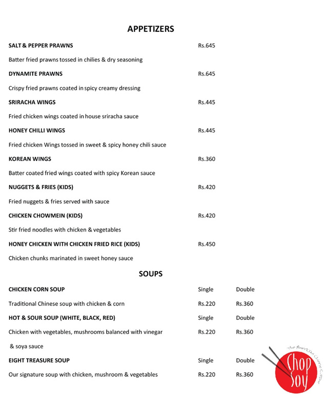 ChopSoy menu