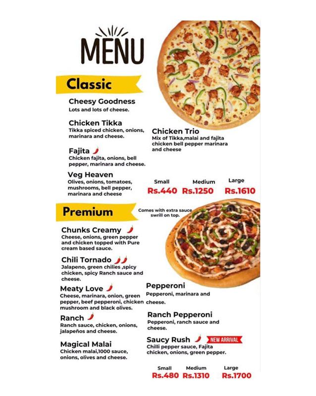 Chunks Pizza menu