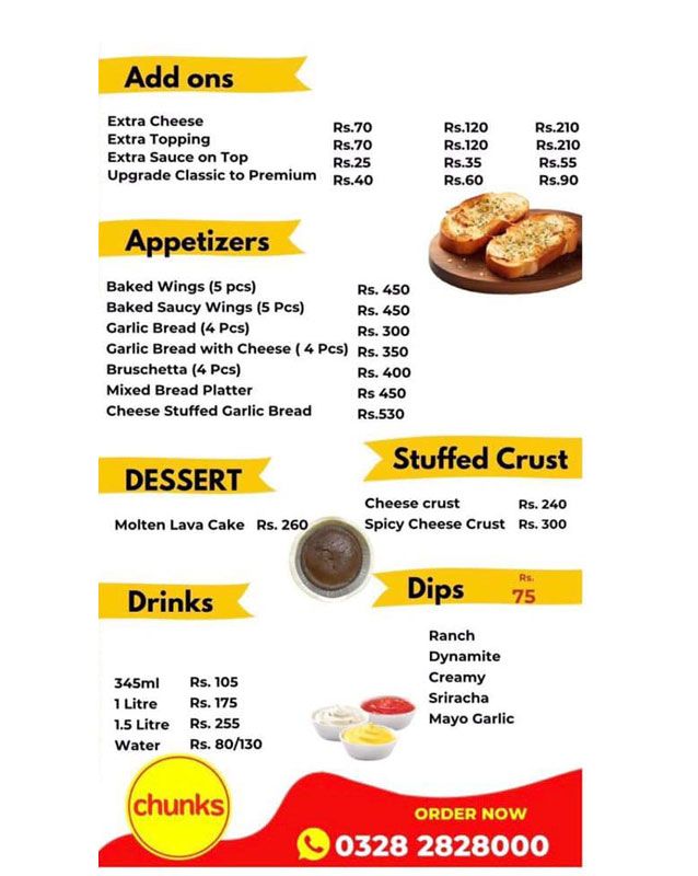 Chunks Pizza menu