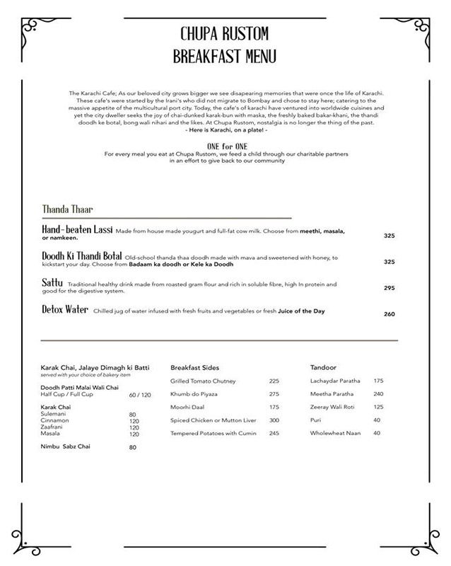 Chupa Rustom menu
